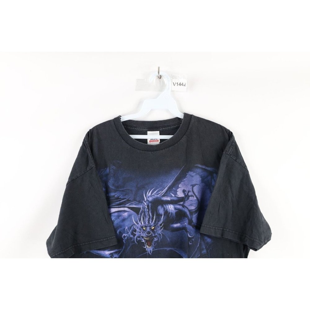Vintage Streetwear Mens Size XL Faded Dragon Demon All Over Print T-Shirt Black - Picture 2 of 8